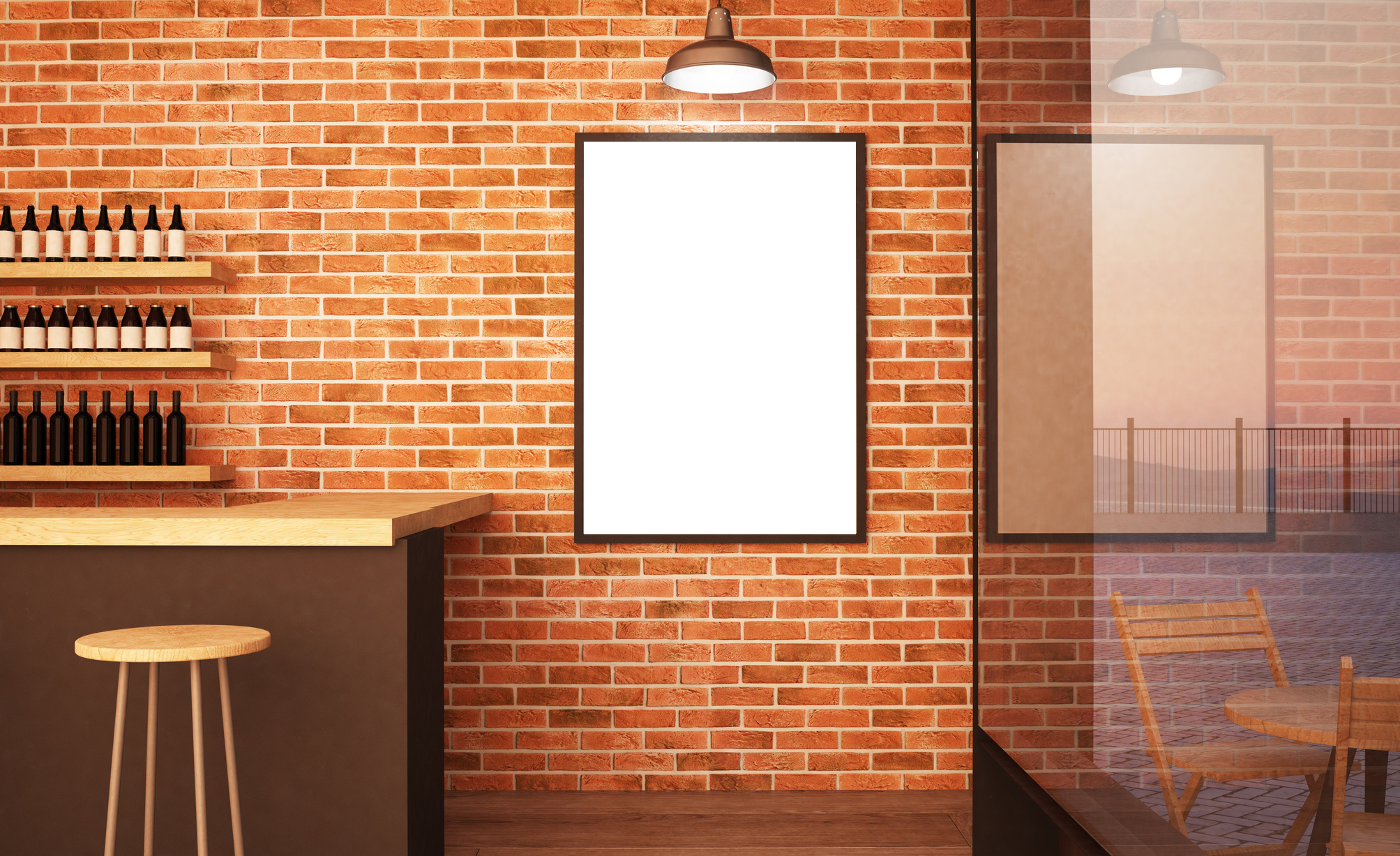 Wall Poster on Bar Mockup 3D Rendering